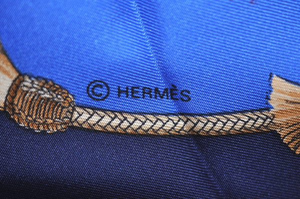 Authentic HERMES Carre 90 Scarf "Pampa" Silk Navy Blue K5200