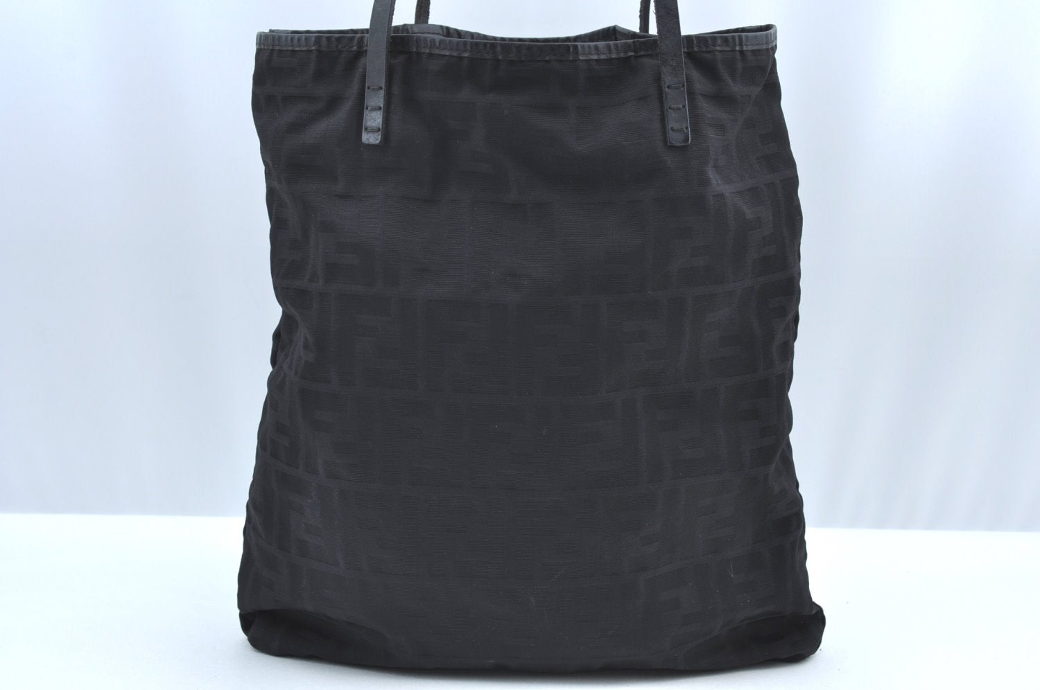 Authentic FENDI Zucca Tote Bag Purse Nylon Leather Black K5203
