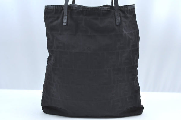 Authentic FENDI Zucca Tote Bag Purse Nylon Leather Black K5203