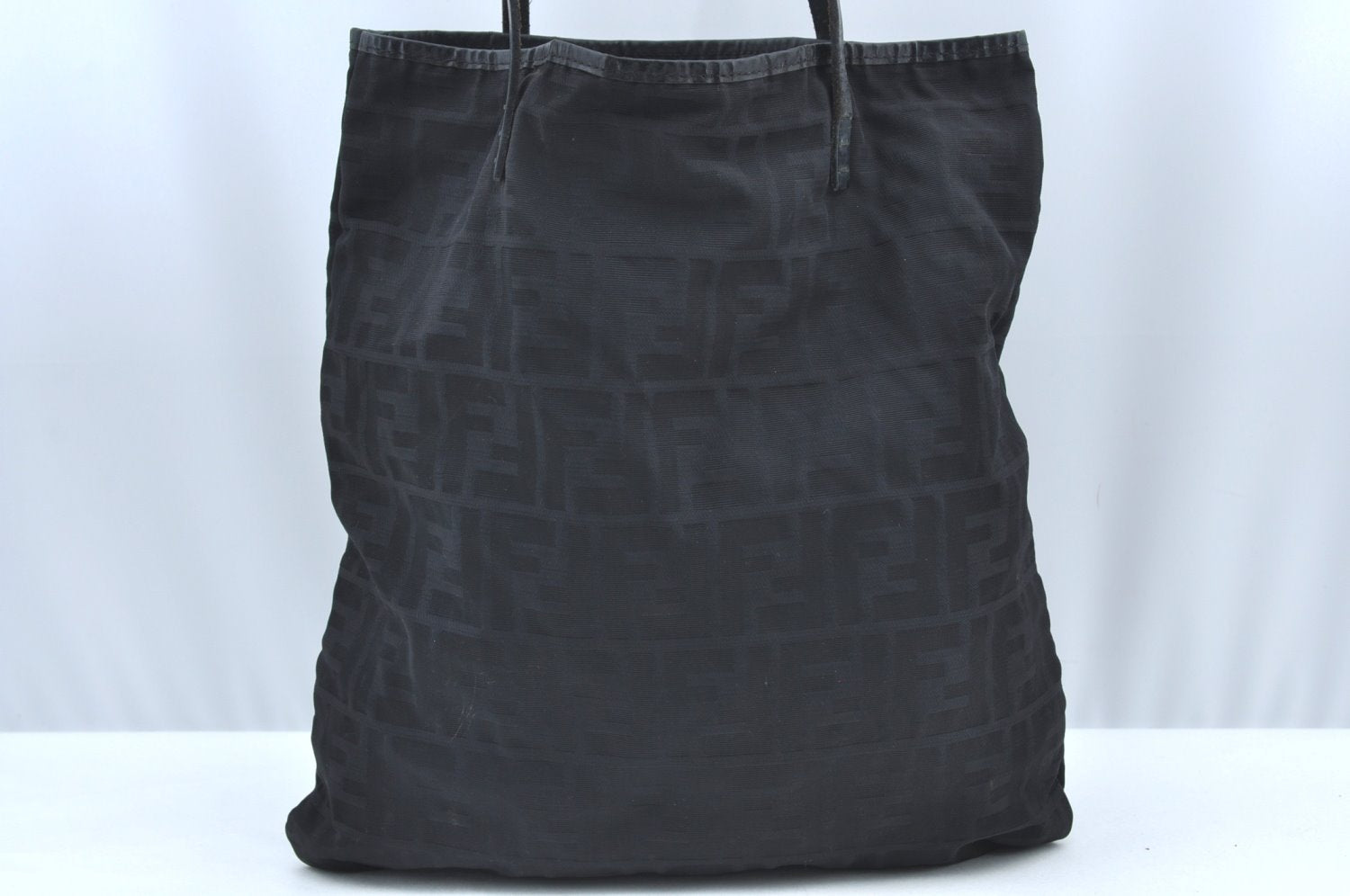 Authentic FENDI Zucca Tote Bag Purse Nylon Leather Black K5203