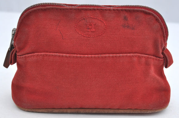 Authentic HERMES Bolide Pouch Purse MiniMini Cotton Leather Red Junk K5204