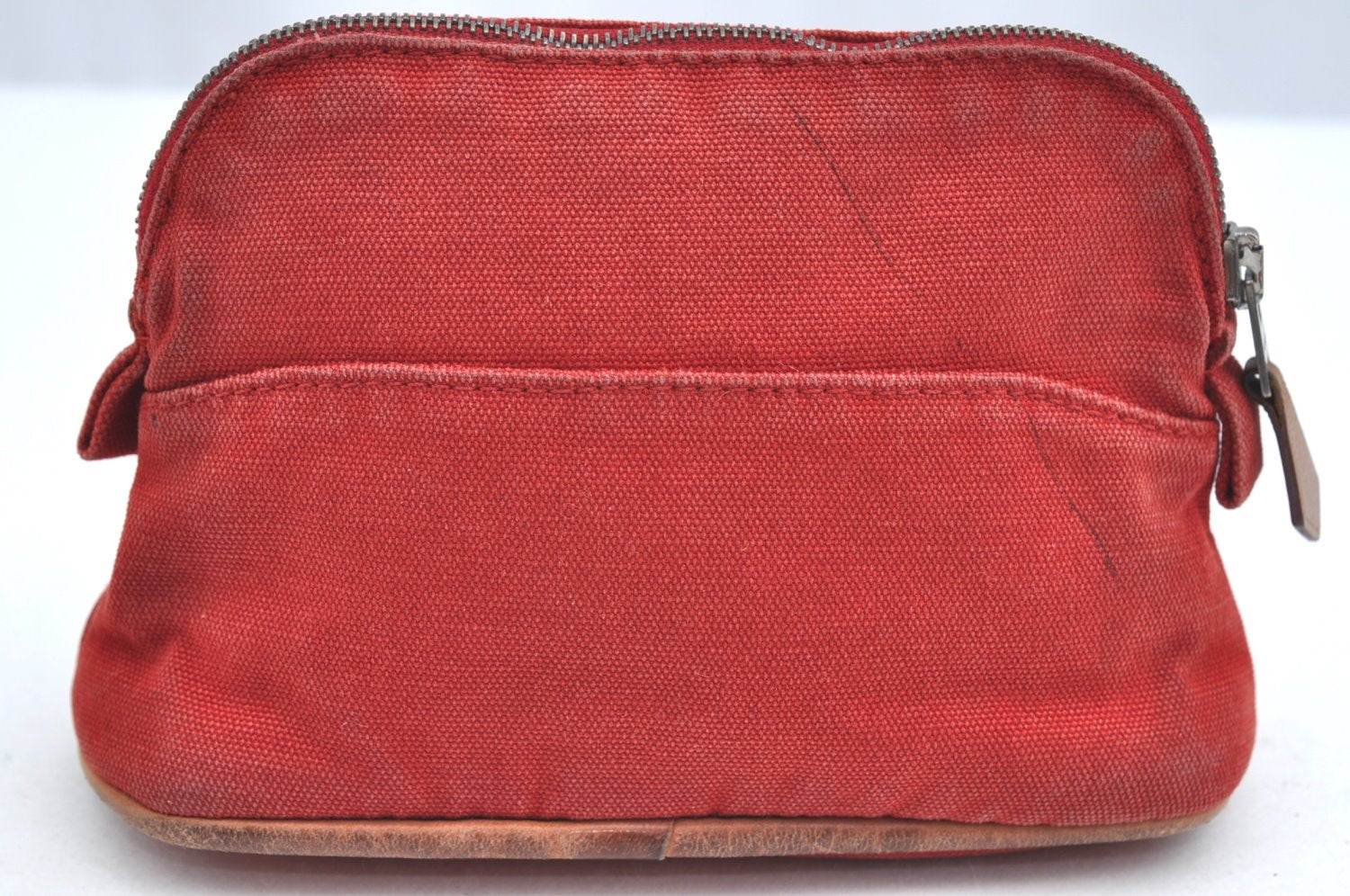 Authentic HERMES Bolide Pouch Purse MiniMini Cotton Leather Red Junk K5204