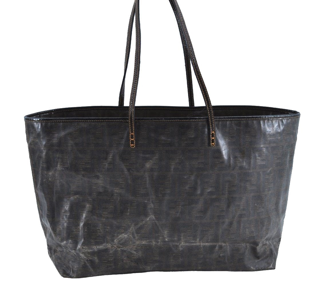 Authentic FENDI Zucca Shoulder Tote Bag PVC Leather Brown K5207