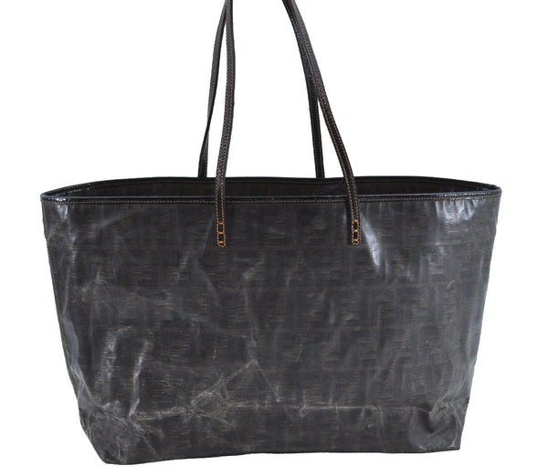 Authentic FENDI Zucca Shoulder Tote Bag PVC Leather Brown K5207