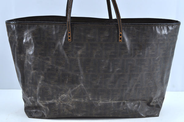 Authentic FENDI Zucca Shoulder Tote Bag PVC Leather Brown K5207