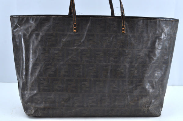 Authentic FENDI Zucca Shoulder Tote Bag PVC Leather Brown K5207