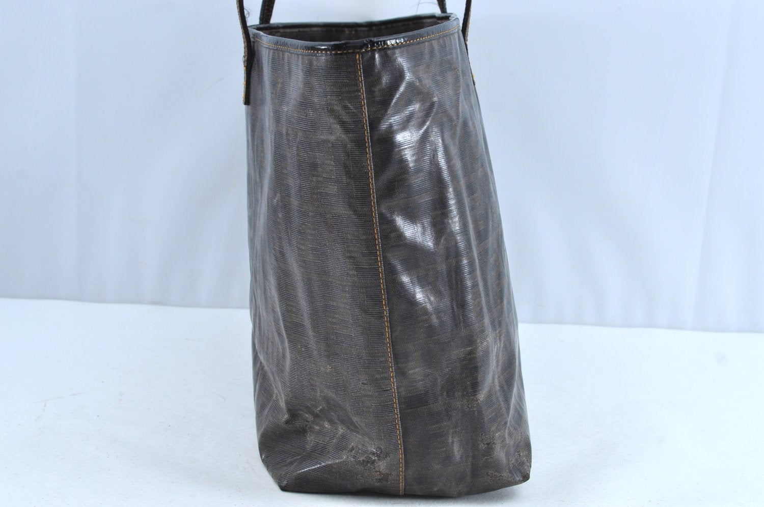 Authentic FENDI Zucca Shoulder Tote Bag PVC Leather Brown K5207