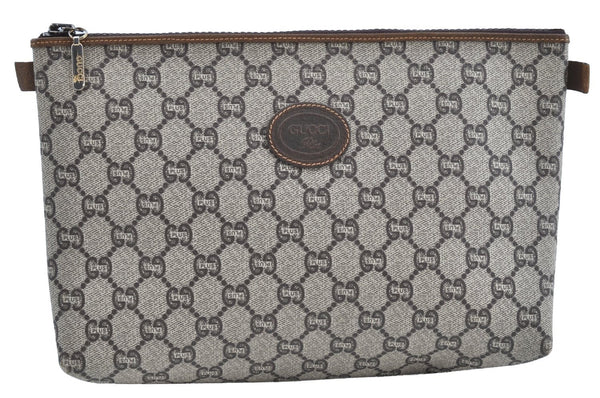 Authentic GUCCI GG Plus Clutch Hand Bag Purse PVC Leather Brown K5214