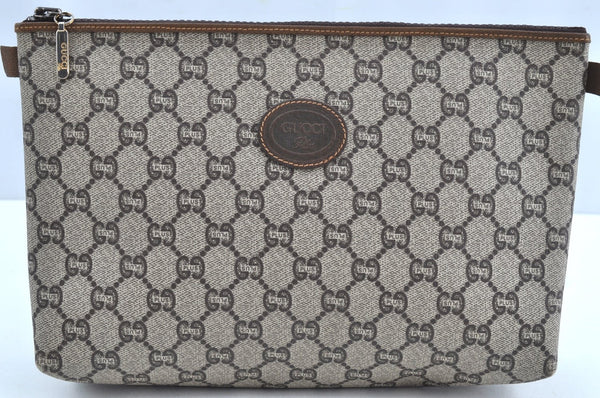 Authentic GUCCI GG Plus Clutch Hand Bag Purse PVC Leather Brown K5214