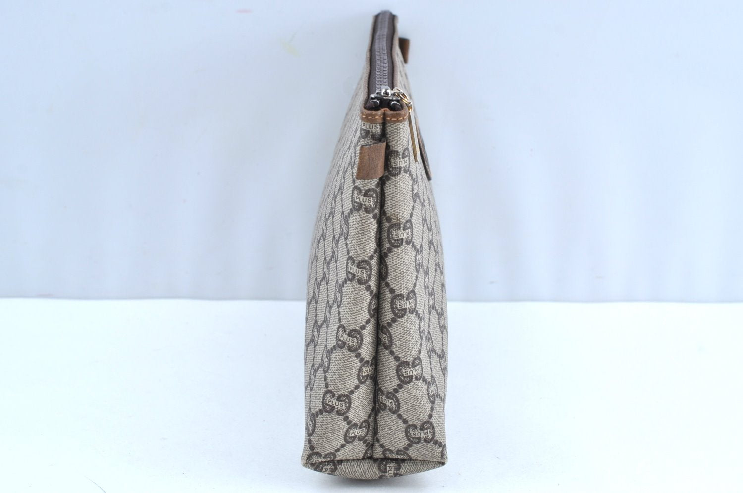 Authentic GUCCI GG Plus Clutch Hand Bag Purse PVC Leather Brown K5214