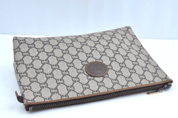 Authentic GUCCI GG Plus Clutch Hand Bag Purse PVC Leather Brown K5214