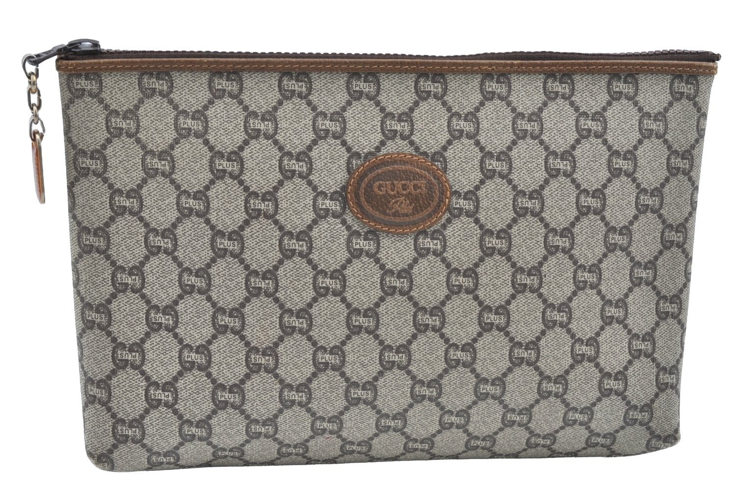 Authentic GUCCI GG Plus Clutch Hand Bag Purse PVC Leather Brown K5219