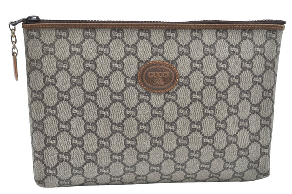 Authentic GUCCI GG Plus Clutch Hand Bag Purse PVC Leather Brown K5219