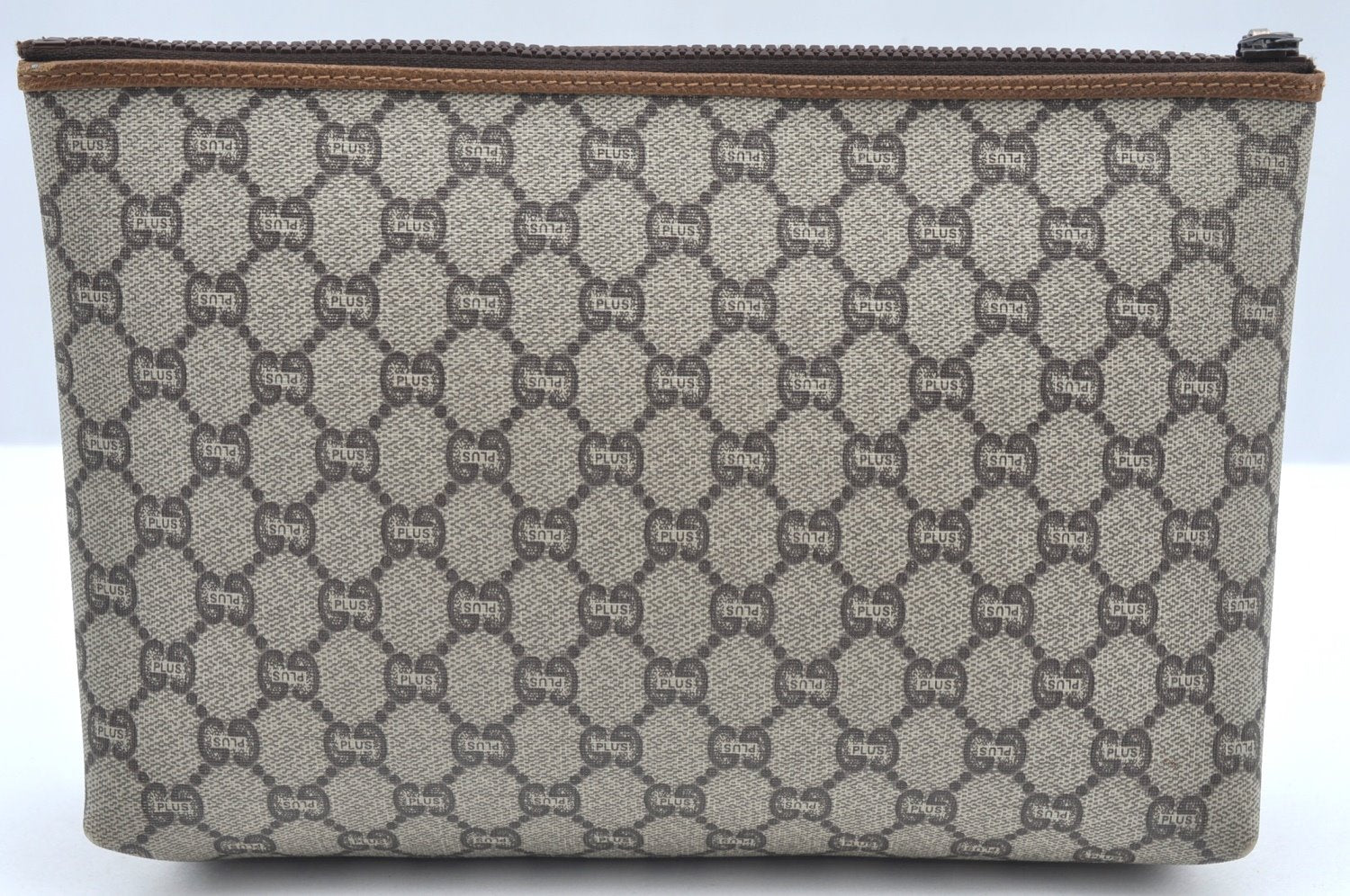 Authentic GUCCI GG Plus Clutch Hand Bag Purse PVC Leather Brown K5219