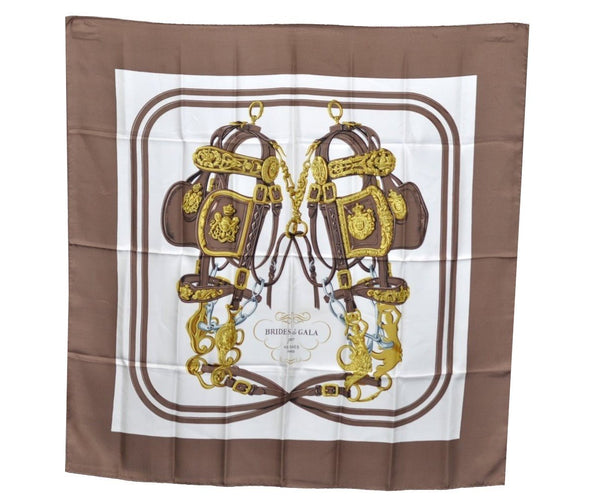 Authentic HERMES Carre 90 Scarf "BRIDES de GALA" Silk Brown K5221