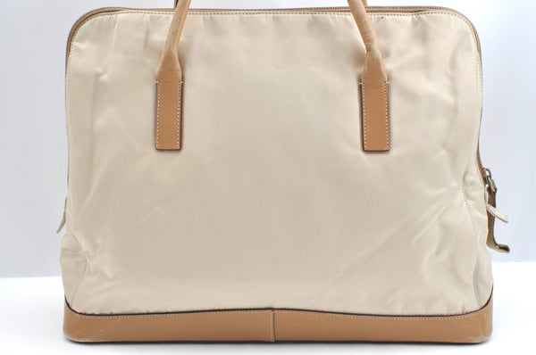 Authentic PRADA Nylon Tessuto Leather Shoulder Tote Bag Beige K5225