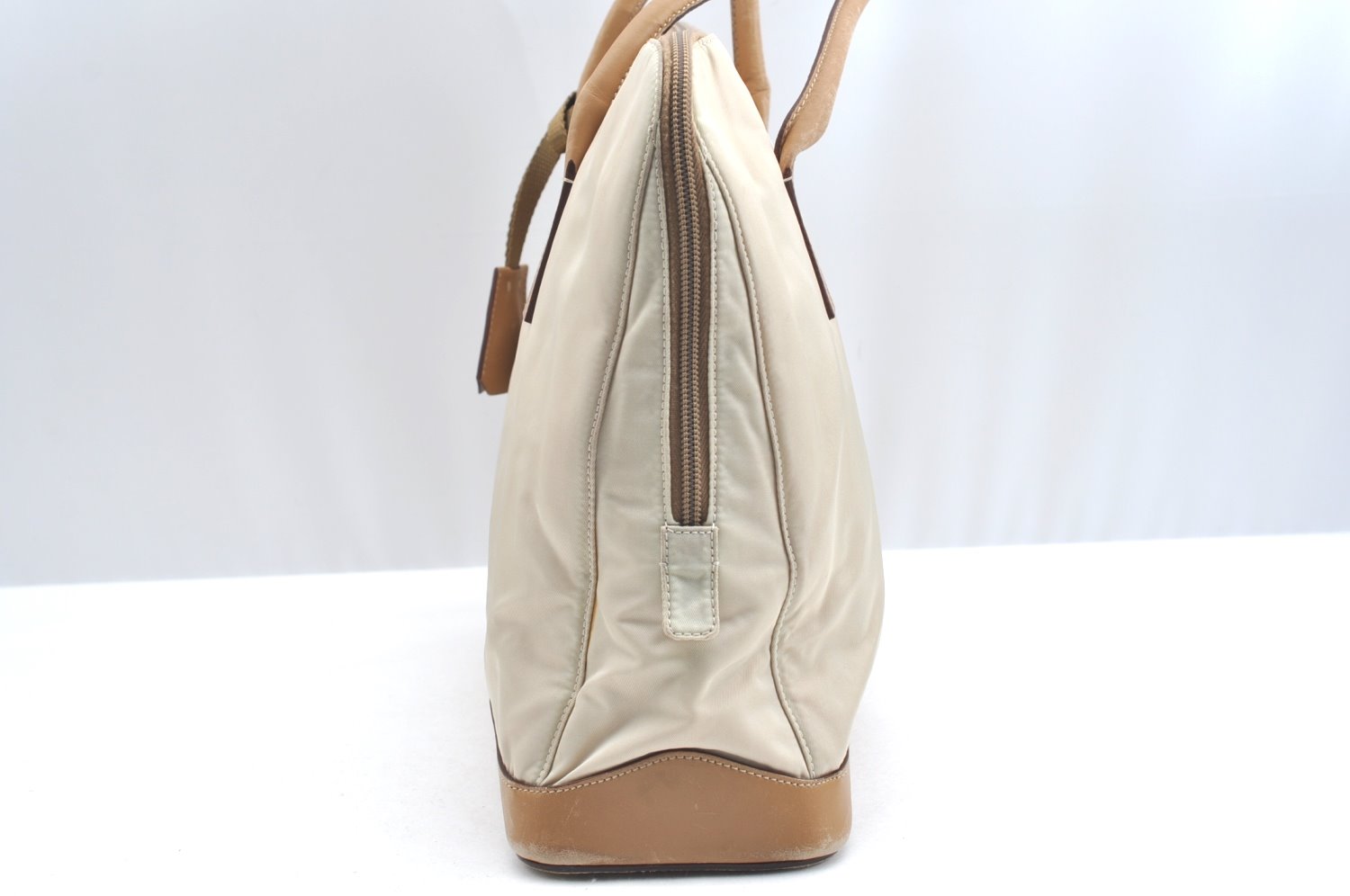 Authentic PRADA Nylon Tessuto Leather Shoulder Tote Bag Beige K5225