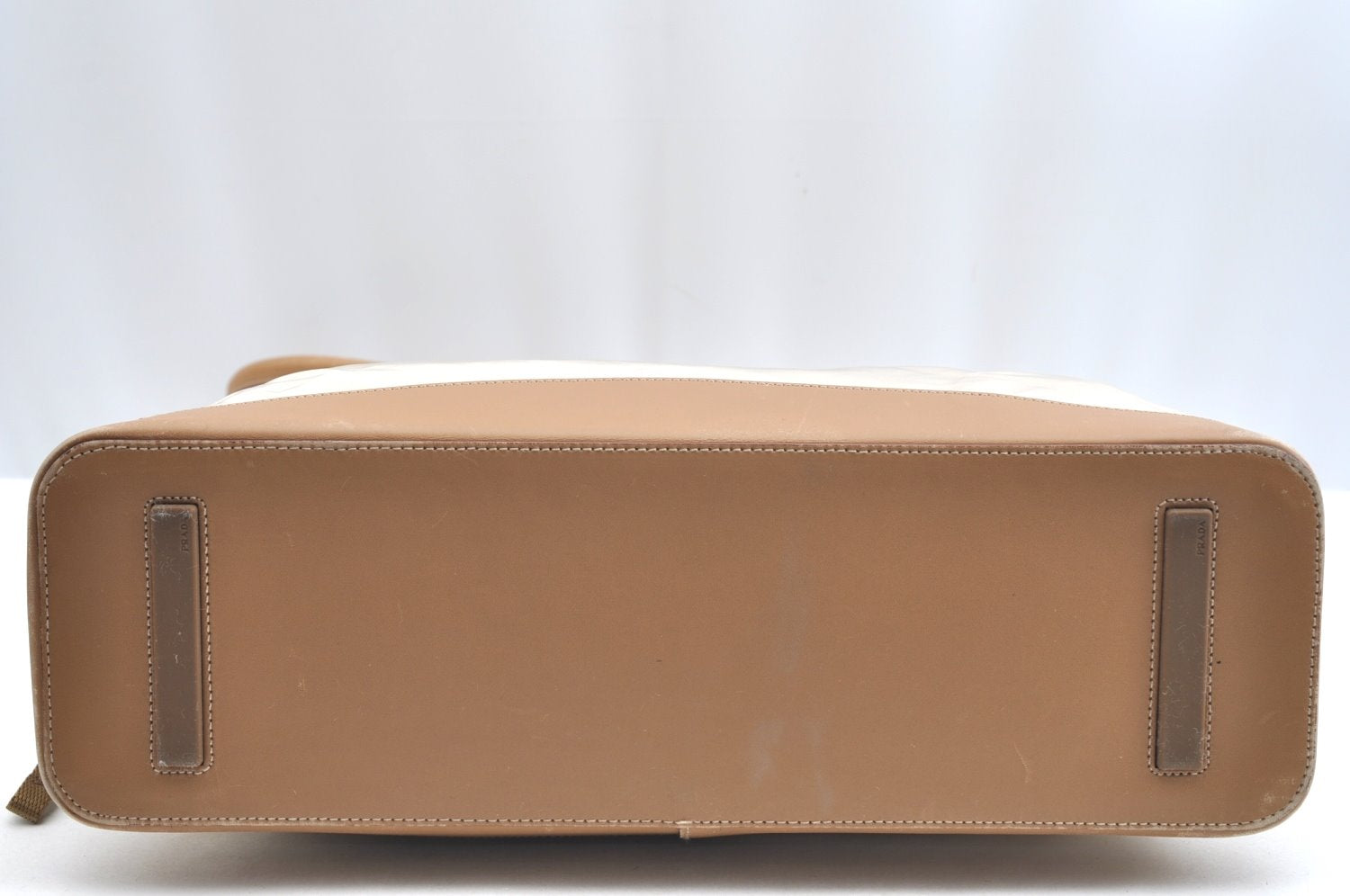 Authentic PRADA Nylon Tessuto Leather Shoulder Tote Bag Beige K5225