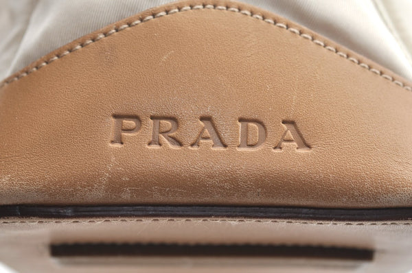 Authentic PRADA Nylon Tessuto Leather Shoulder Tote Bag Beige K5225
