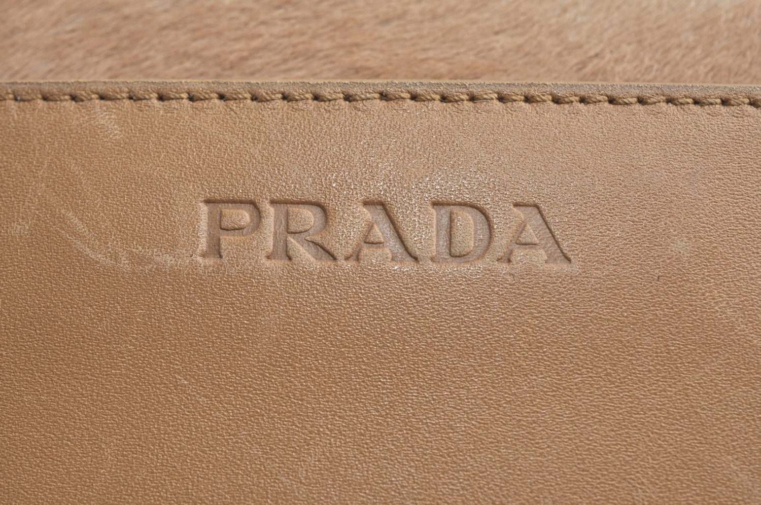 Authentic PRADA Unborn Calf Leather Shoulder Hand Bag Purse Beige K5238