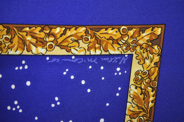 Authentic HERMES Carre 90 Scarf "Souvenirs" Silk Blue K5243