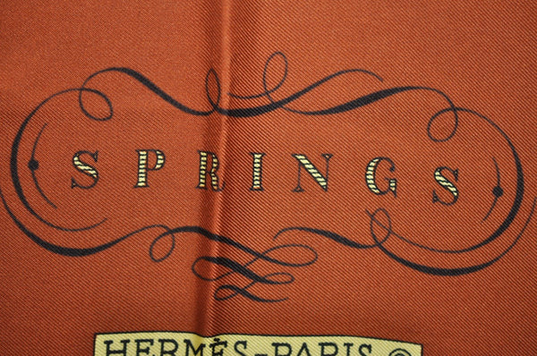 Authentic HERMES Carre 90 Scarf "SPRINGS" Silk Brown Green K5244