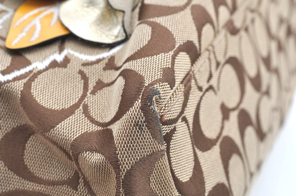 Authentic COACH Signature Shoulder Tote Bag Canvas Leather Brown Gold K5265
