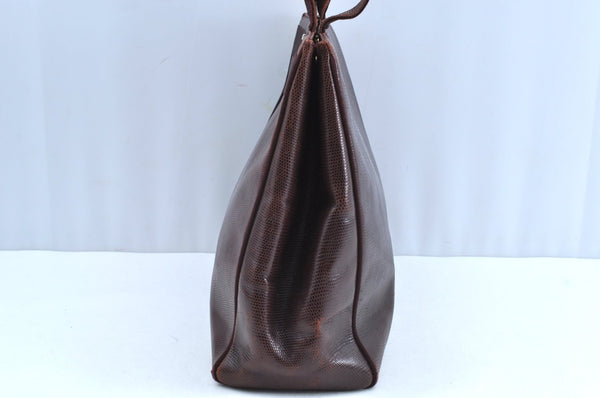 Authentic Salvatore Ferragamo Vara Leather Shoulder Tote Bag Brown Red SF K5266