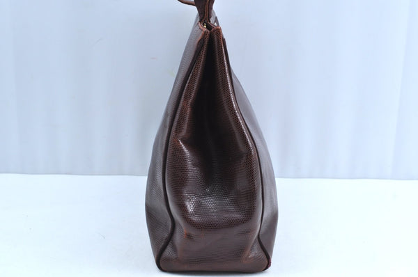 Authentic Salvatore Ferragamo Vara Leather Shoulder Tote Bag Brown Red SF K5266