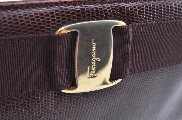 Authentic Salvatore Ferragamo Vara Leather Shoulder Tote Bag Brown Red SF K5266