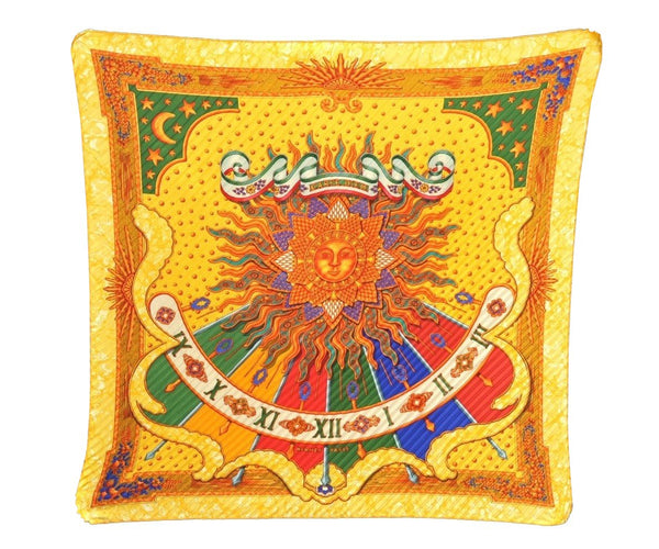 Authentic HERMES Pleats Scarf "CARPE DIEM" Silk Orange Yellow K5267