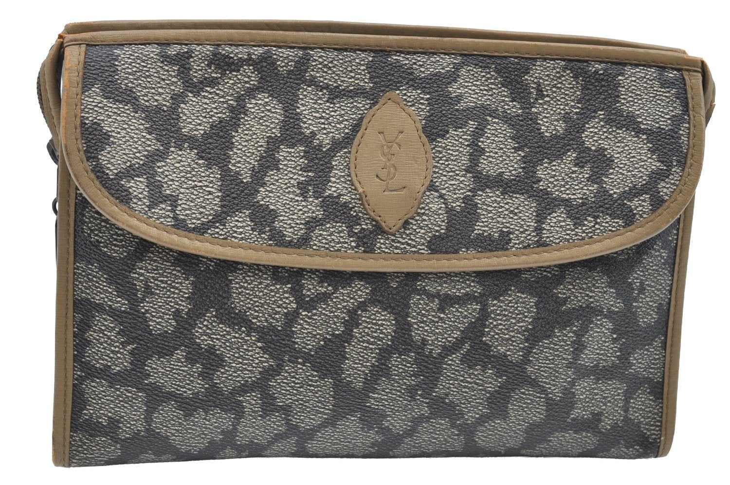 Authentic YVES SAINT LAURENT Clutch Hand Bag Purse PVC Gray K5269