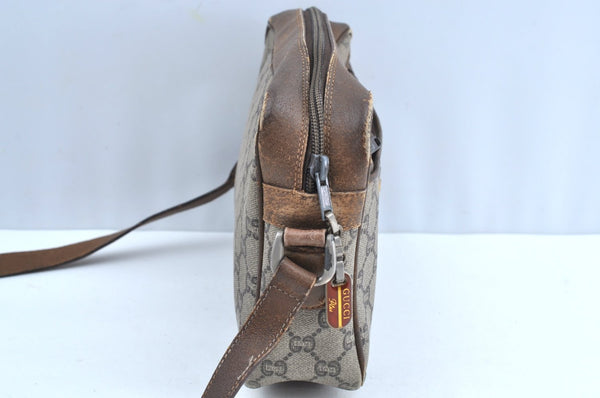 Authentic GUCCI Shoulder Cross Body Bag GG Plus PVC Leather Brown Junk K5293
