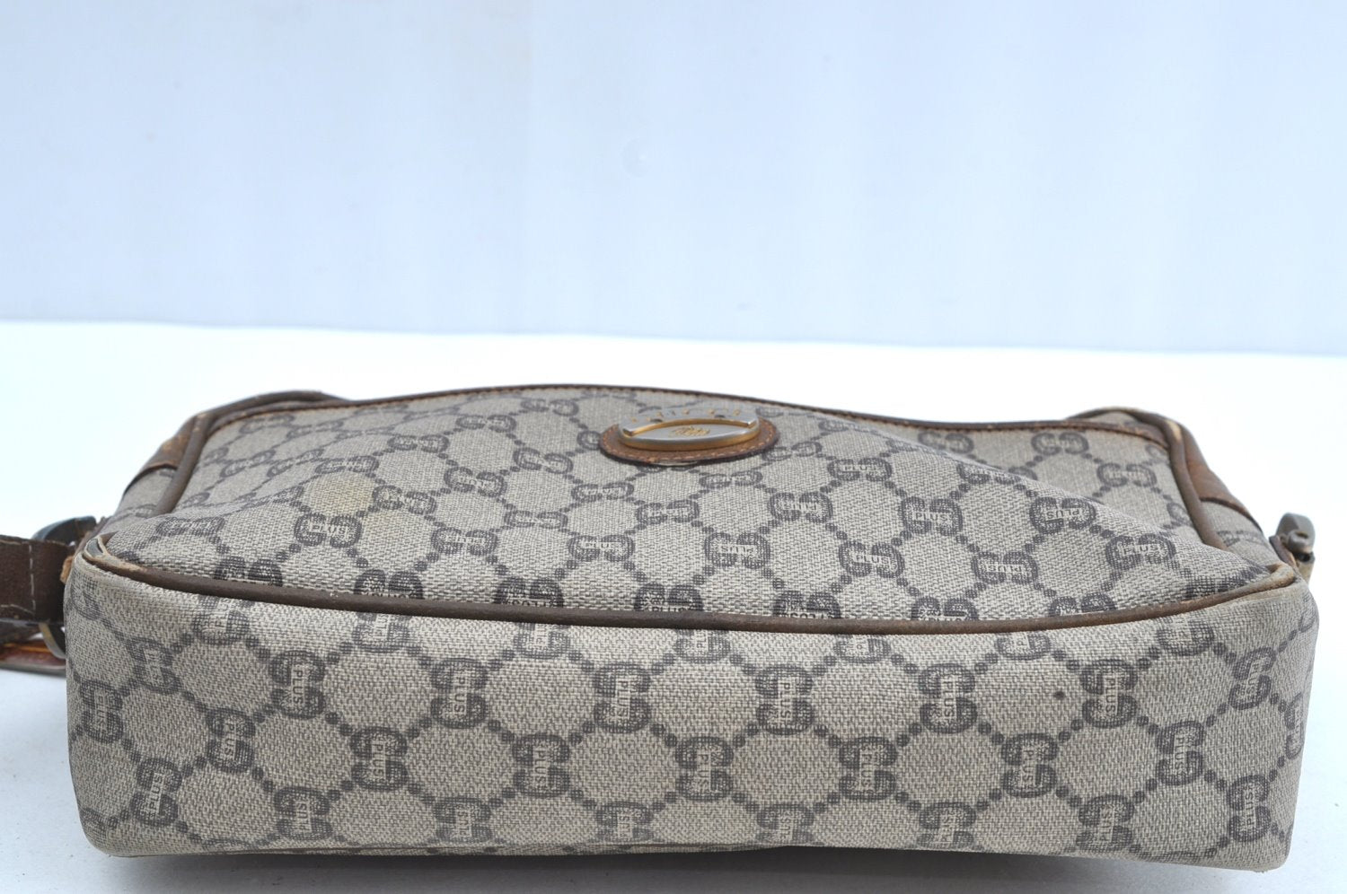 Authentic GUCCI Shoulder Cross Body Bag GG Plus PVC Leather Brown Junk K5293