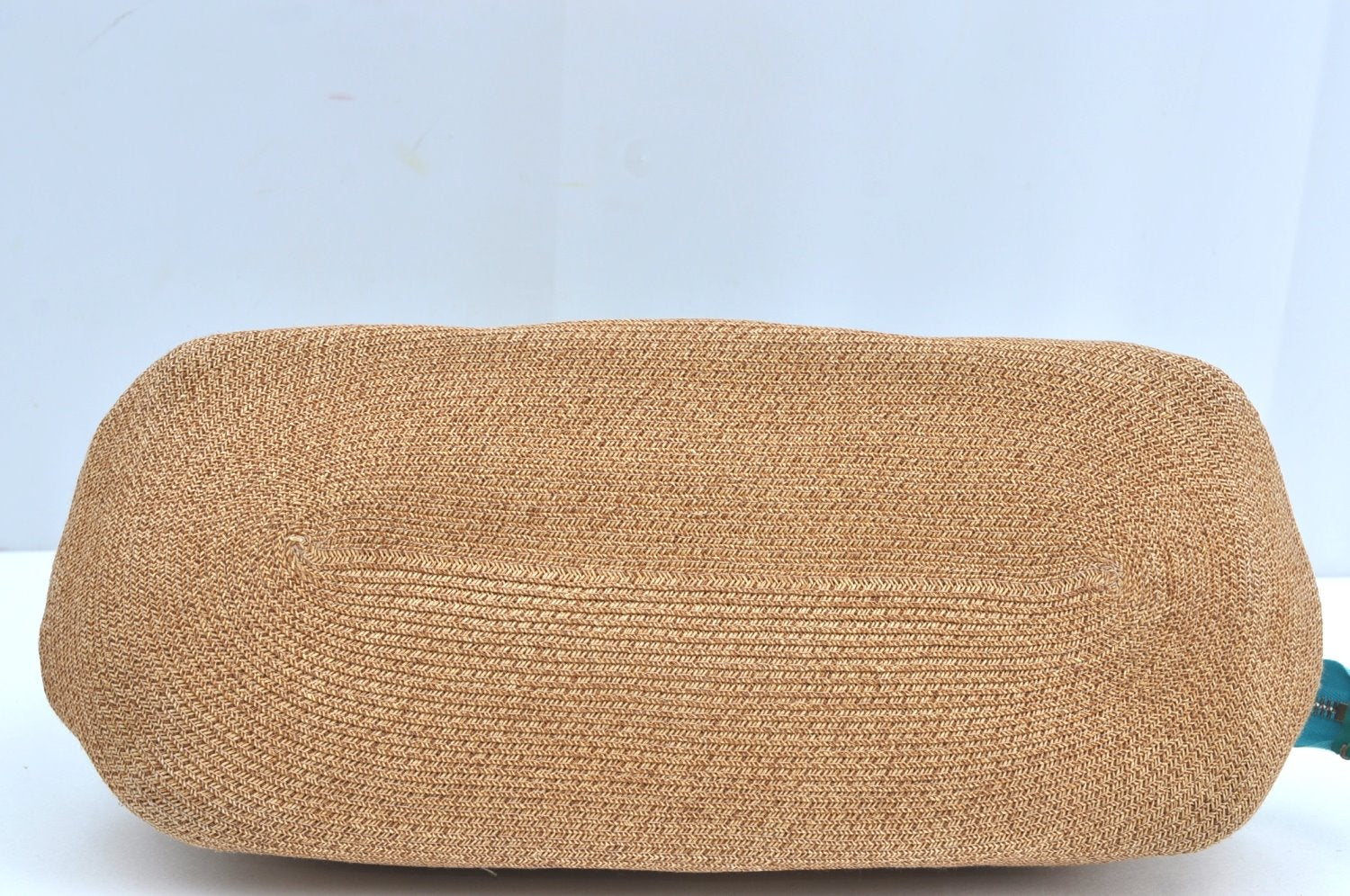 Authentic FENDI Selleria Hand Bag Purse Straw Leather Beige Light Blue K5339