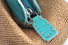 Authentic FENDI Selleria Hand Bag Purse Straw Leather Beige Light Blue K5339