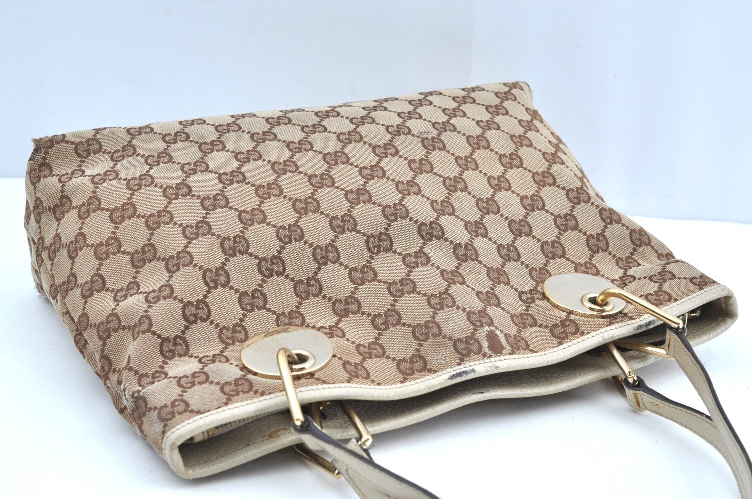 Authentic GUCCI Eclipse Shoulder Hand Bag GG Canvas Leather 120837 Brown K5340