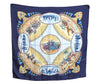 Authentic HERMES Carre 90 Scarf "CAVALIERS PEULS" Silk Navy Blue K5342