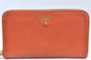 Authentic PRADA Saffiano Leather Round Zip Long Wallet Purse Orange K5346