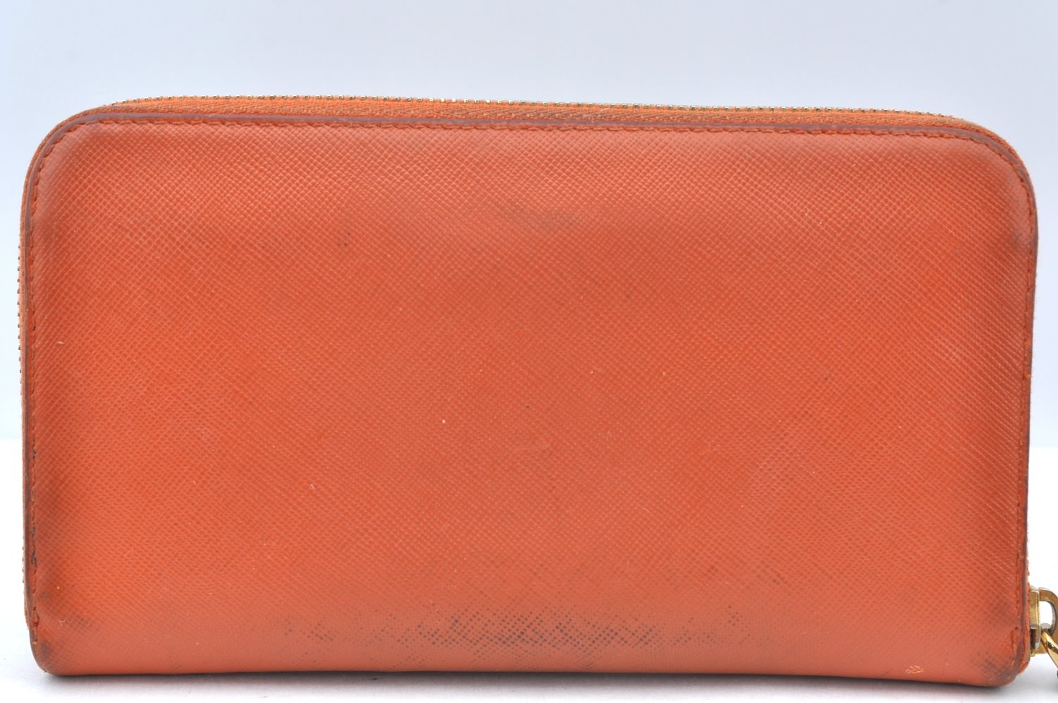 Authentic PRADA Saffiano Leather Round Zip Long Wallet Purse Orange K5346