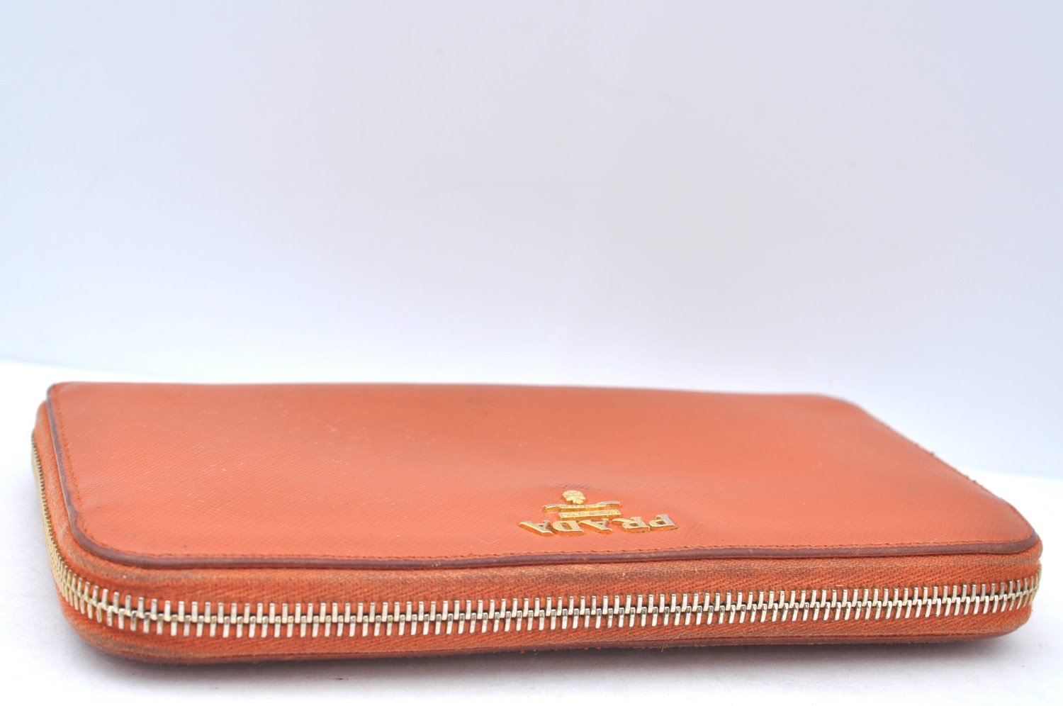 Authentic PRADA Saffiano Leather Round Zip Long Wallet Purse Orange K5346