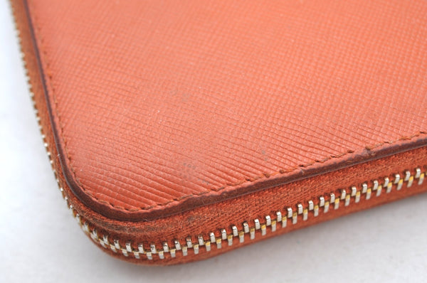 Authentic PRADA Saffiano Leather Round Zip Long Wallet Purse Orange K5346