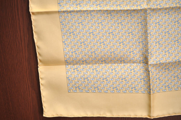 Authentic HERMES Petit Carre 40 Scarf Handkerchief Duck Motif Silk Yellow K5348