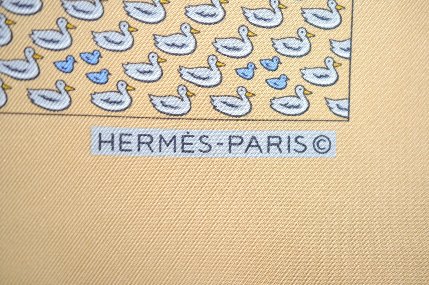 Authentic HERMES Petit Carre 40 Scarf Handkerchief Duck Motif Silk Yellow K5348