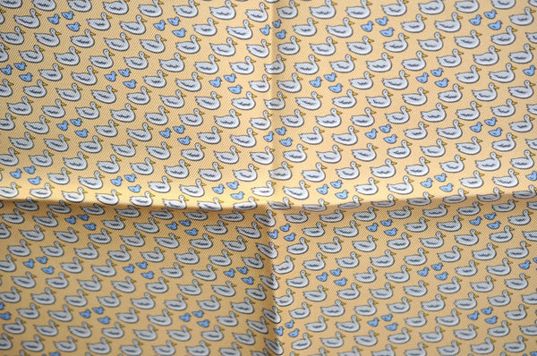 Authentic HERMES Petit Carre 40 Scarf Handkerchief Duck Motif Silk Yellow K5348