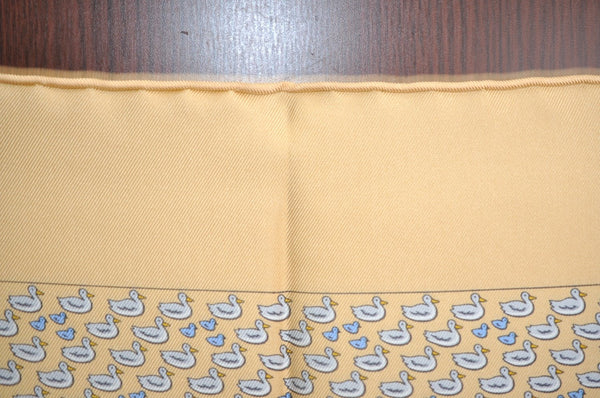 Authentic HERMES Petit Carre 40 Scarf Handkerchief Duck Motif Silk Yellow K5348