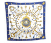 Authentic HERMES Carre 90 Scarf "LES CLES" Silk Navy Blue K5365