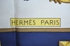 Authentic HERMES Carre 90 Scarf "LES CLES" Silk Navy Blue K5365