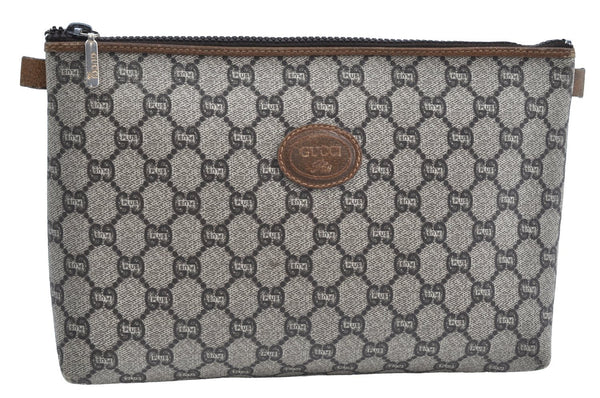 Authentic GUCCI GG Plus Clutch Hand Bag Purse GG PVC Leather Brown K5371