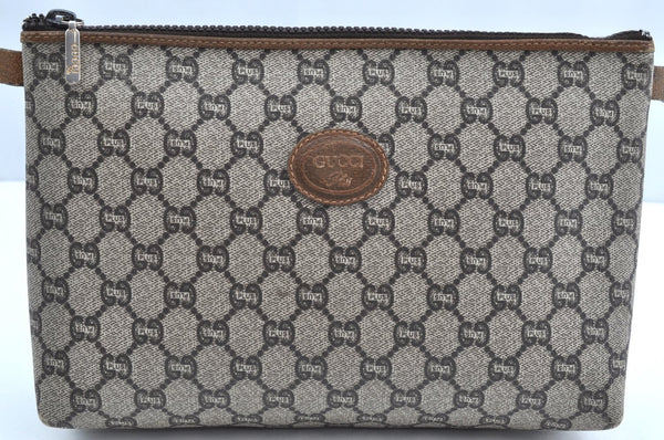 Authentic GUCCI GG Plus Clutch Hand Bag Purse GG PVC Leather Brown K5371